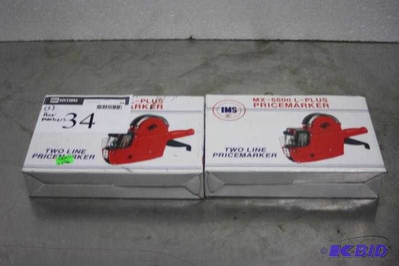 lot 34 image: Lot of (2) IMS MX-6600 L-Plus Pricemarker Two-Line PriceMarker Red In Box.
