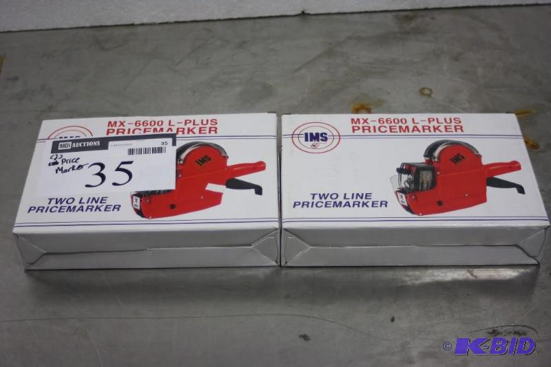lot 35 image: Lot of (2) IMS MX-6600 L-Plus Pricemarker Two-Line PriceMarker Red In Box.