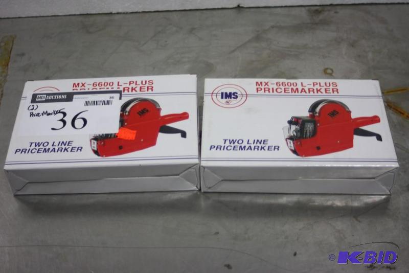 lot 36 image: Lot of (2) IMS MX-6600 L-Plus Pricemarker Two-Line PriceMarker Red In Box.