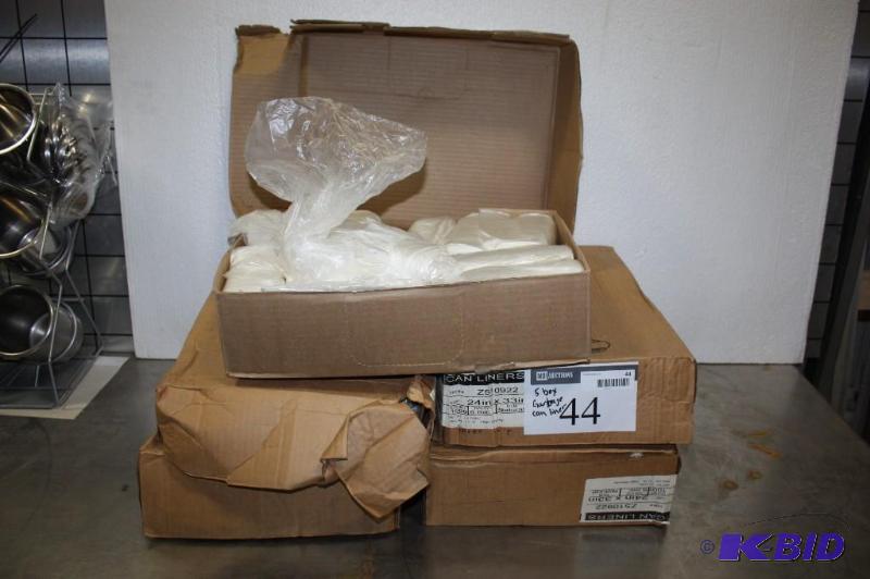 lot 44 image: Box Lot of (5) Garbage Can Liners 24 x 33 1000cs 6 Mic Natural Film 12-16 Gal High Density.
