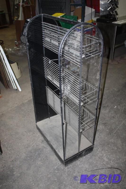 lot 46 image: Display Shelf wMetal Grate Racks 3 Racks Cylinder TopSquare Bottom BlackSilver 15 x 17 x 54