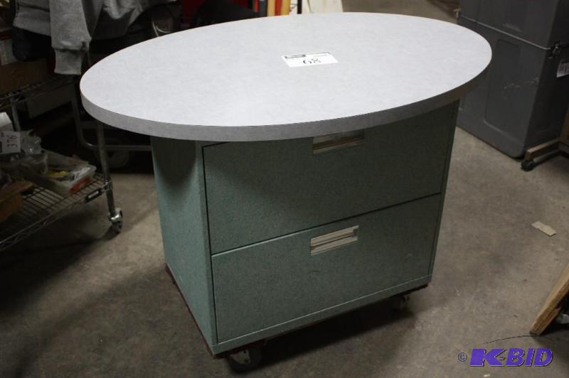 lot 68 image: Filing Cabinet wCircular Top & Two metal Drawers wHandles GreenWhite 47 x 31 x 30.
