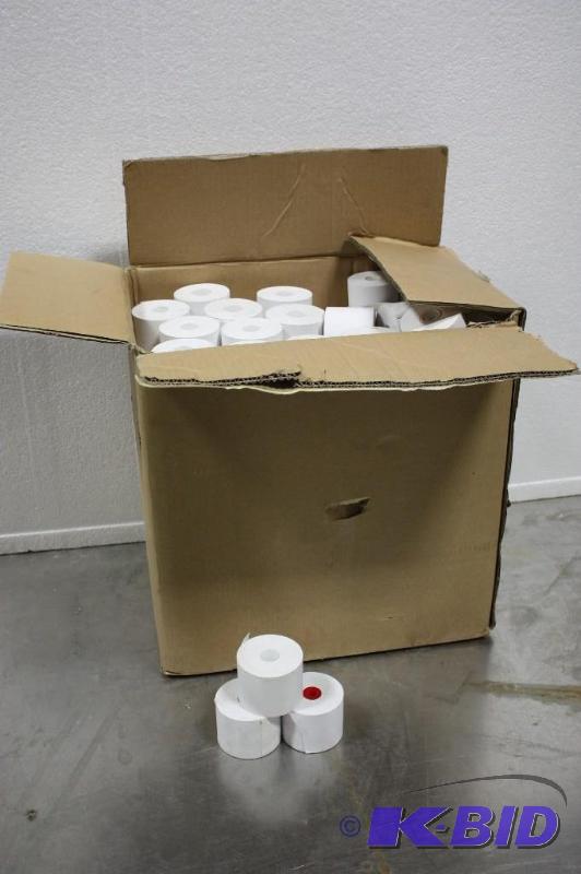 lot 72 image: Box Lot of Receipt Tape Rolls For Credit Card & Cash Register Machines app. 150 rolls.