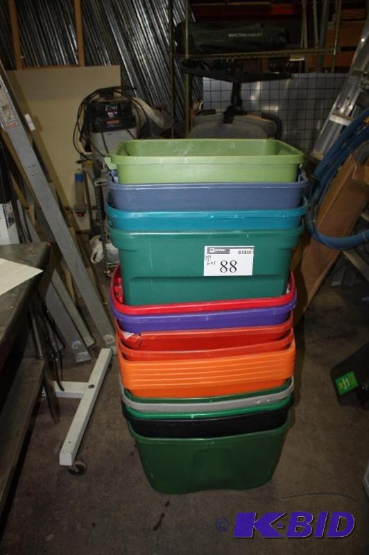 lot 88 image: Lot of (18) Plastic TotesBins Miscellaneous Colors.