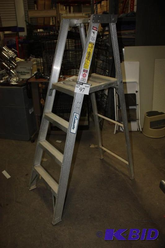 lot 97 image: Louisville Ladder Co. Model AP1004 4 Ft. Metal Step Ladder wWorking Platform 3 Steps.