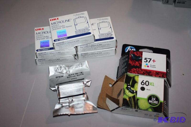 lot 104 image: Lot of (8) Including OKI Microline 100 Series HP 60XL Printer Cartridge HP 57 Printer Cartridge.
