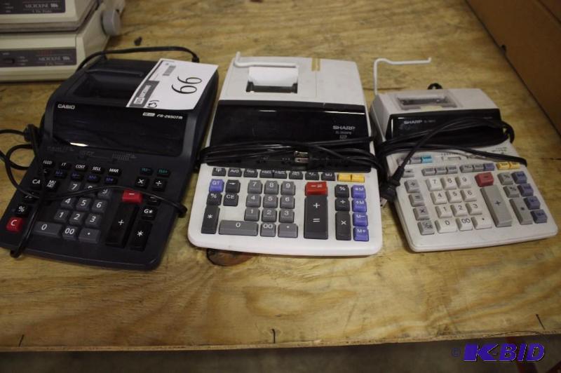 lot 66 image: Lot of (3) Electronic Calculators Including Brands Sharp, Casio.