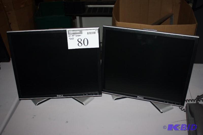 lot 80 image: Lot of (2) Dell 19 LCD Computer MonitorScreen wStands BlackSilver.