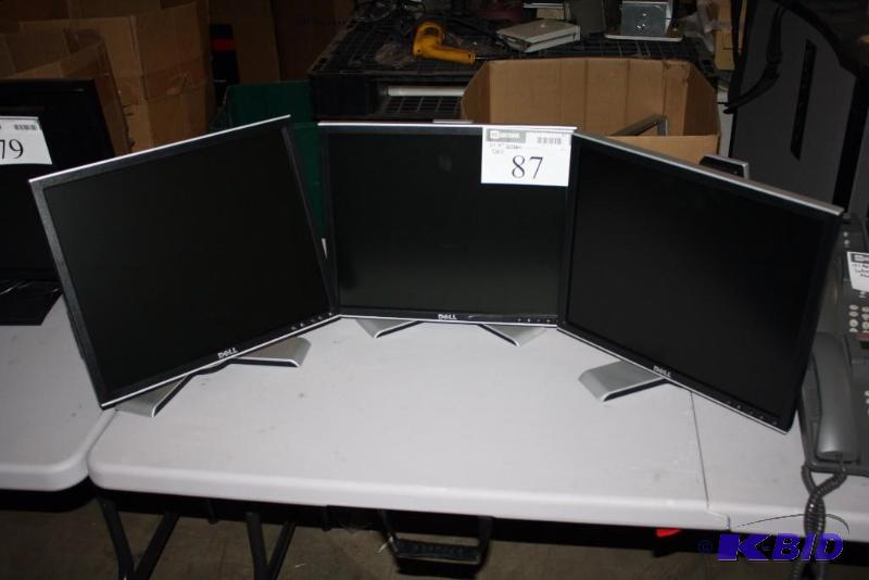 lot 87 image: Lot of (3) Dell 19 LCD Computer MonitorScreen wStands BlackSilver.