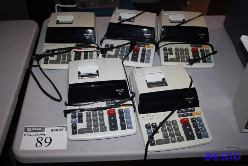 lot 89 image: Lot of (5) Sharp Electronic Calculators wCords EL-1197P-III 120V 60Hz.