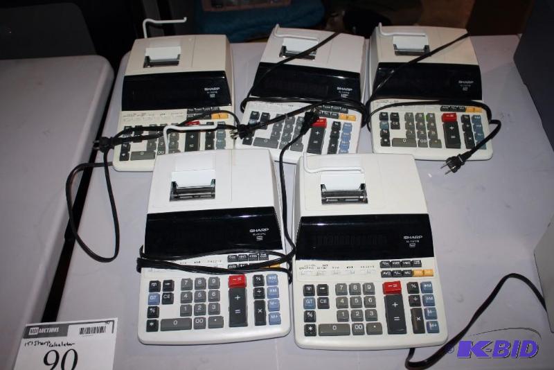 lot 90 image: Lot of (5) Sharp Electronic Calculators wCords EL-1197P-III 120V 60Hz.