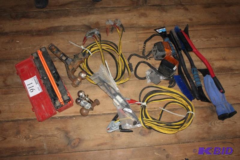 lot 116 image: Lot of (15) Including Metal Ball Hitches Trailer LightsWarning lights Caution Triangle And More