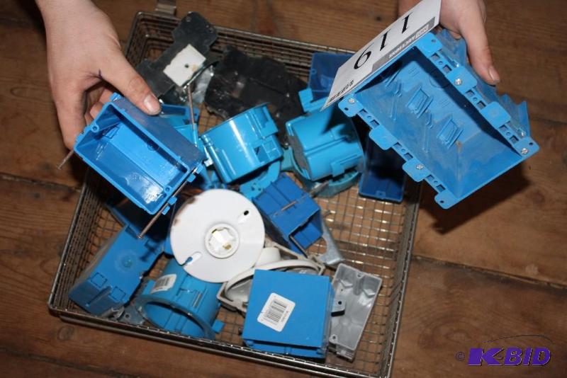 lot 119 image: Box Lot Including Light Outlet Plastic Electrical Boxes And More.