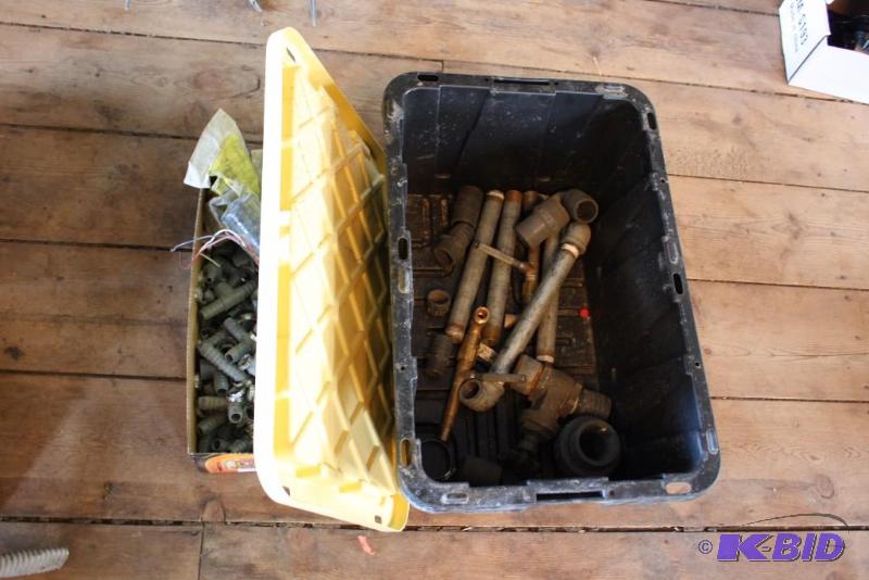 lot 168 image: Box Lot of (2) Including Contents Metal Hardware Faucet Stop Plastic PVC Connectors And More.