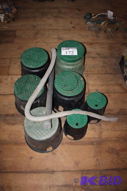 lot 172 image: Lot of (8) Irrigation Control ValvesCaps Includes Pipe wValve Stop & Hose.