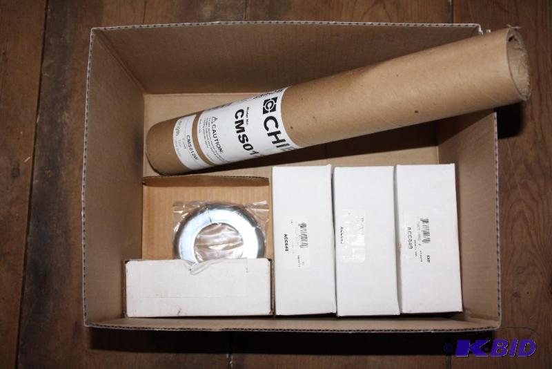 lot 176 image: Box Lot Including Escutheon Ring for Mounting TVs on Ceilings And More.