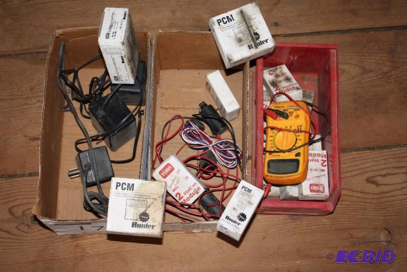lot 179 image: Box Lot of (3) Including Electric TesterVoltometer ICM Hunter Toro 2 Station Module And More.