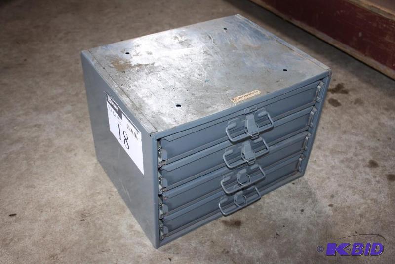 lot 18 image: Durham MFG CO Divided Storage Container w4 Drawers Handles Divided Storage Compartments Blue.