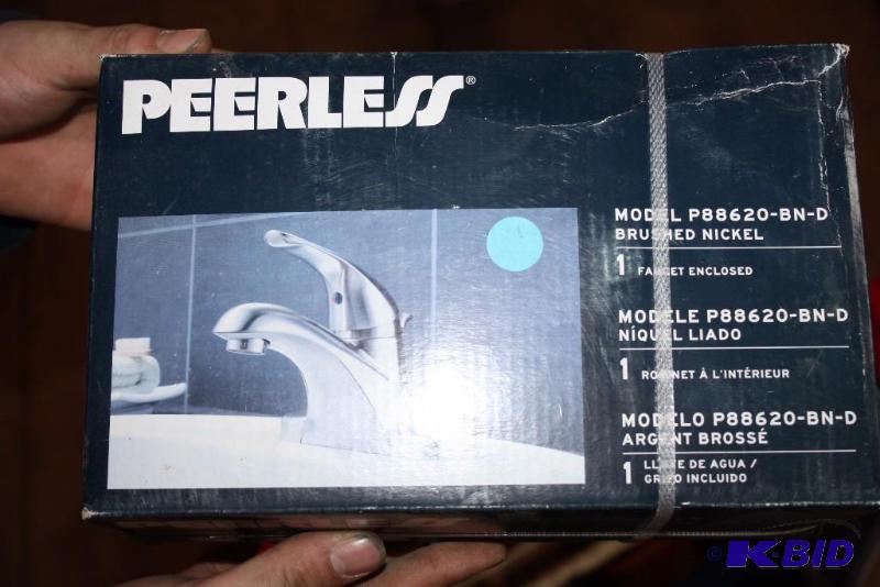 lot 182 image: Peerless Bathroom Faucet Brushed Nickel Model P88620-BN-D In Box.