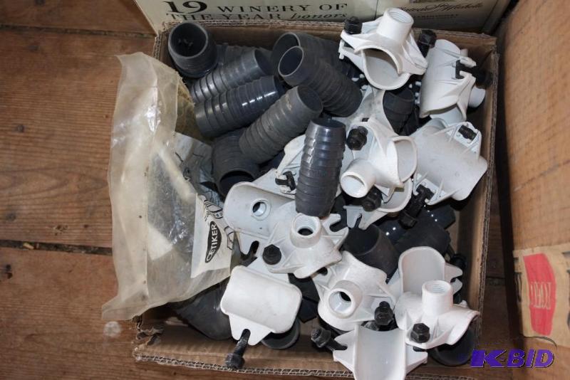 lot 204 image: Box Lot of (4) Including Irrigation PVC Pipe Adapters Elbows Straight Adapters Tees And More