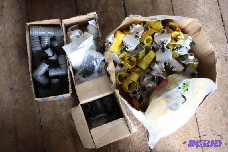 lot 206 image: Box Lot of (4) Including Irrigation PVC Pipe Adapters Elbows Straight Adapters Tees And More