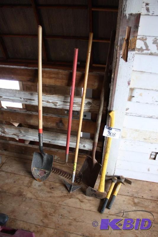 lot 208 image: Lot of (7) Including Shovels Axe Pick-Axes And More.