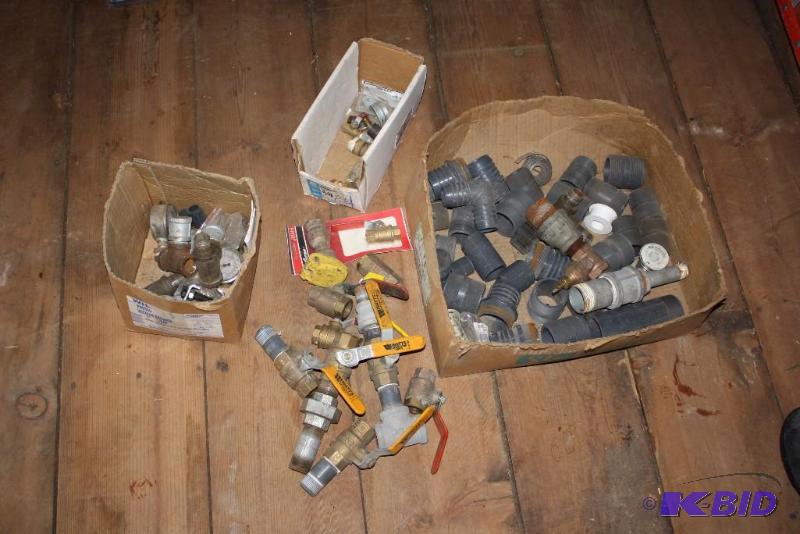 lot 218 image: Box Lot of (3) Including Metal Irrigation Fittings wVales PVC Pipe Fittings Metal Pipe Fittings