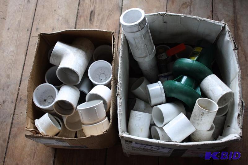 lot 224 image: Box Lot of (2) Including Miscellaneous PVC Pipe AdaptersFittings Valve Shut-Off And More.
