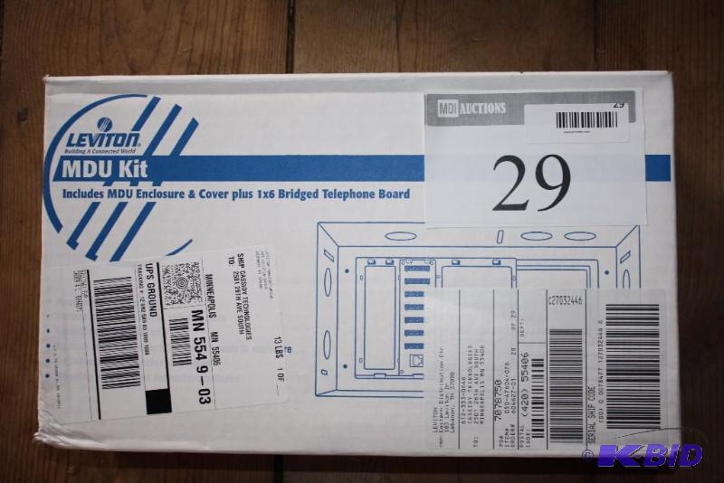 lot 29 image: Leviton MDU Kit Includes MDU Enclosure & Cover 1x6 BridgedTelephone Board White 47604-F6.