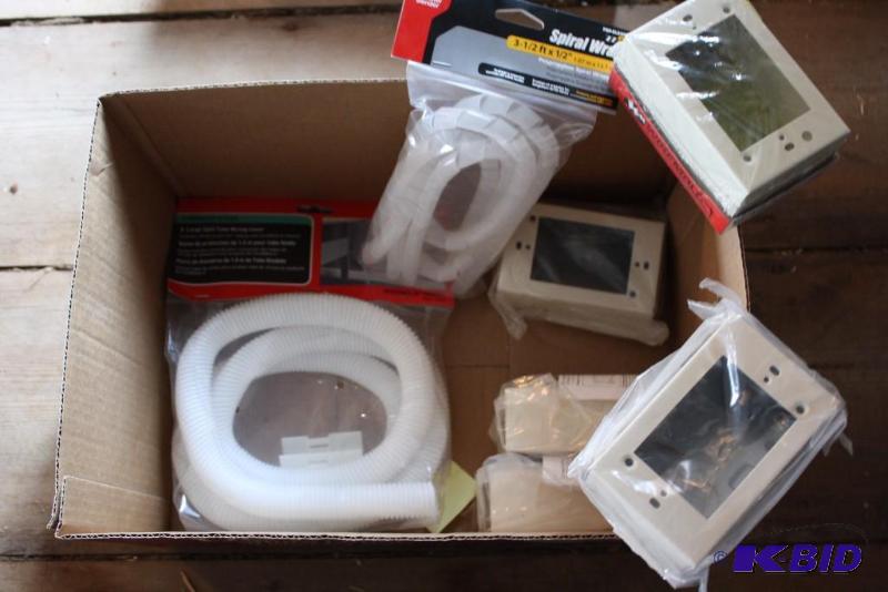 lot 36 image: Box Lot Including Wiremold Wire Management Large Split Tube Wiring Cover GB Spiral Wrap, 3-12.