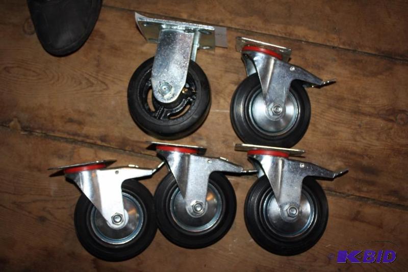 lot 63 image: Lot of (5) Wheels wMetal Frames & Screw Down Attachments.