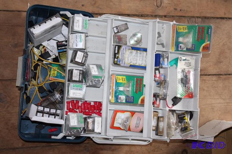 lot 82 image: Tackle Box Lot of Miscellaneous Light Bulbs Including Ushio Display Lamp Halogen Reflector Malibu