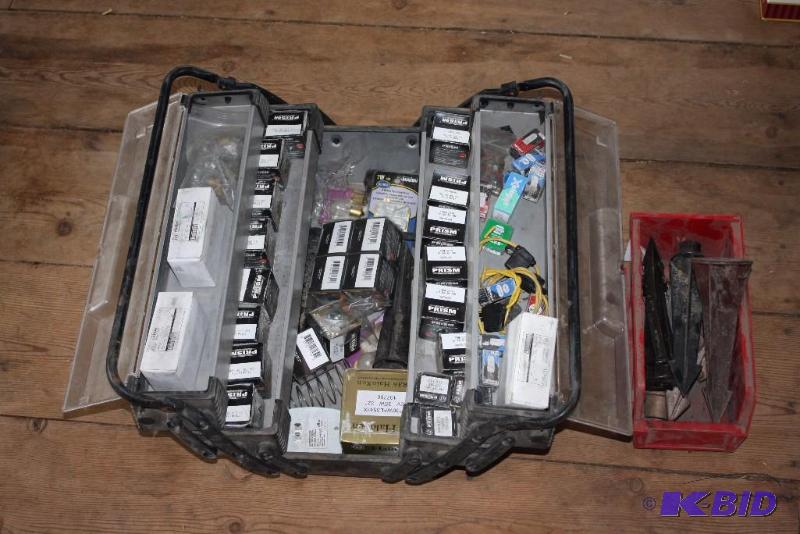 lot 83 image: Tool Box Lot Including Prism FrontGlass Light Bulbs, 12V, 35W Miscellaneous Hardware And More.