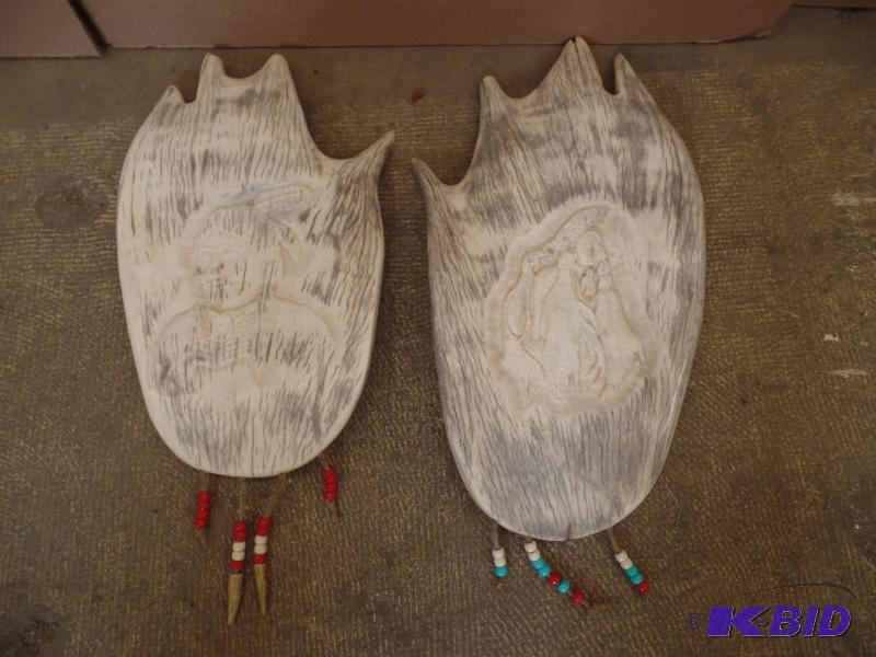 2 Moose Antlers with Carvings