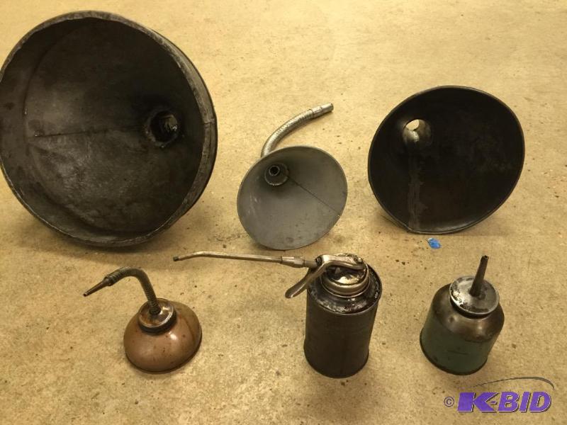 lot 39 image: Vintage Funnels And Oil Cans