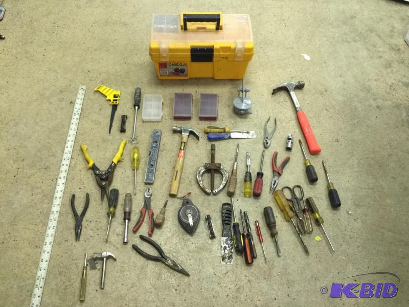 lot 40 image: Lot Of Misc. Hand Tools And Tool Box