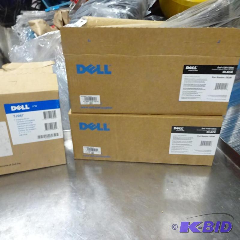 lot 113 image: New 3 pc lot of Dell toner and drum. 2 appear...