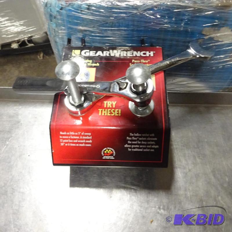lot 147 image: Qty 2 GearWrenchs mounted on display stand. R...