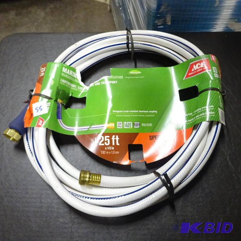 lot 55 image: New ACE 25ft 1  2 in garden hose. White....