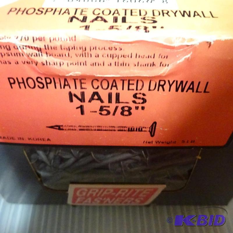 lot 63 image: New 5 lb box phosphate coated drywall nails. ...