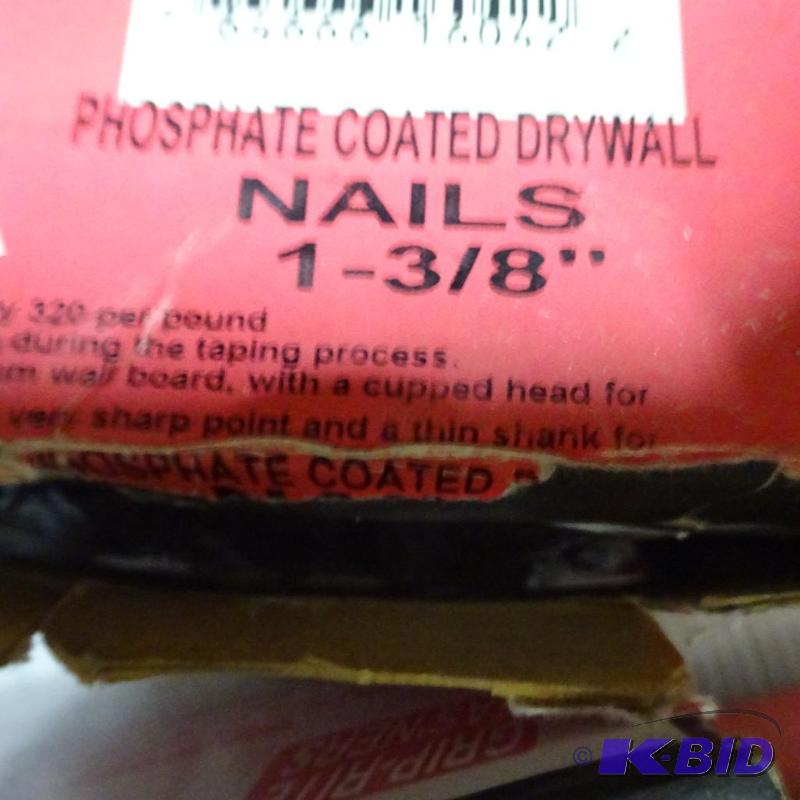 lot 64 image: New 5 lb box phosphate coated drywall nails. ...