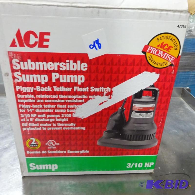 lot 98 image: ACE 3  10 HP 2100 gph submersible sump pump ...