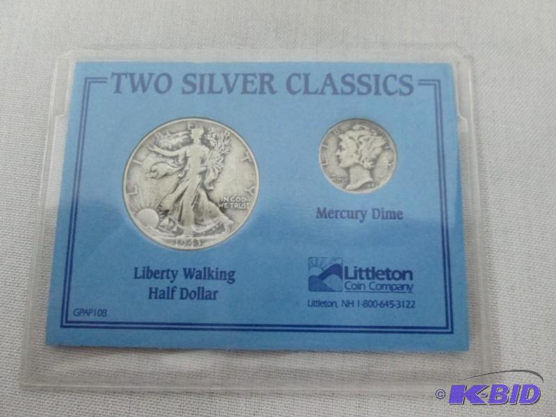 1943 Walking Liberty Half Dollar and Mercury Dime