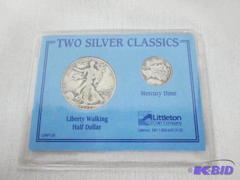 1943 Walking Liberty Half Dollar and Mercury Dime