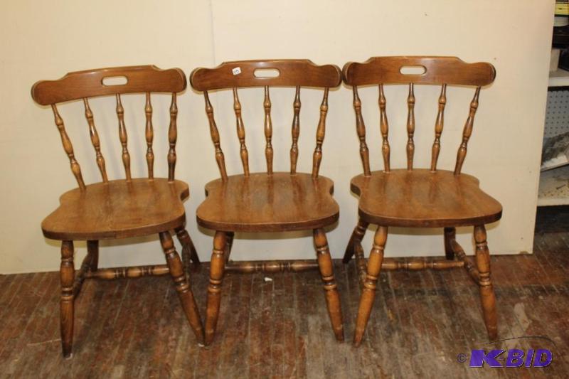 lot 115 image: Set of three chairs, one needs repair and ano...