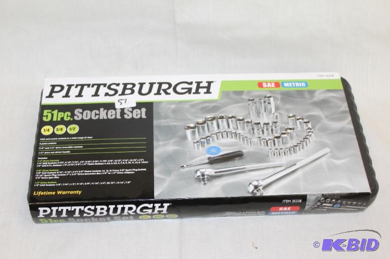 lot 51 image: NEW 51 Piece Pittsburgh Socket Set, 14"...