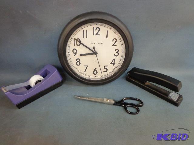 Clock, Tape Dispenser, Stapler and Scissors...