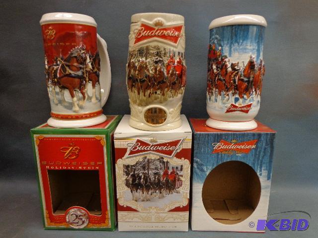 3 Budweiser Holiday Steins   2007  2014  25th...