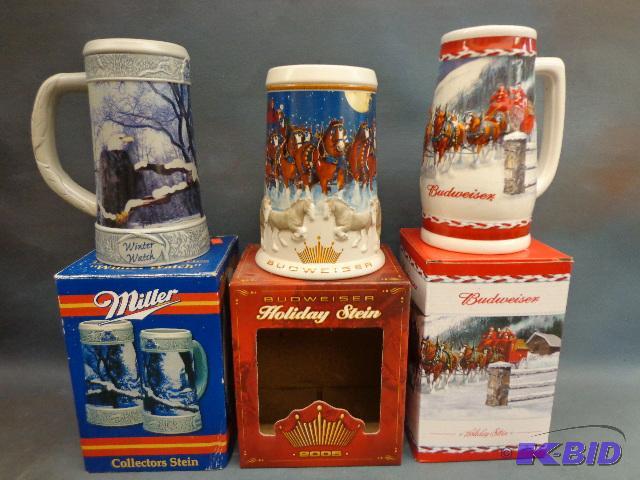 (2) Budweiser Steins and Miller Stein   Budwe...