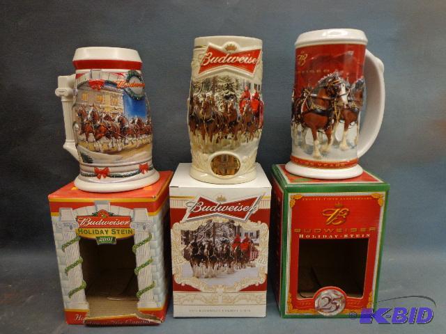 (3) Budweiser Holiday Steins   2001  2014  25...